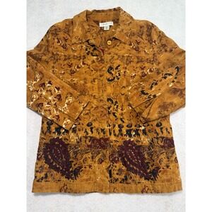 Coldwater Creek‎ Women's PM Jacket Brown Gold Paisley Embroidered Button Front